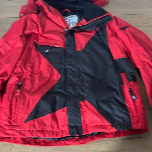 Unisex Small Soldier's Brand Ski Snowboard Jacket Full Zip Up Coat Red/Black - Picture 1 of 12